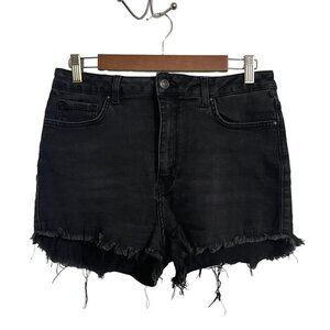 Forever 21 Womens Black Wash High Rise Cut Off Y2K Stretch Jean Shorts Size 29